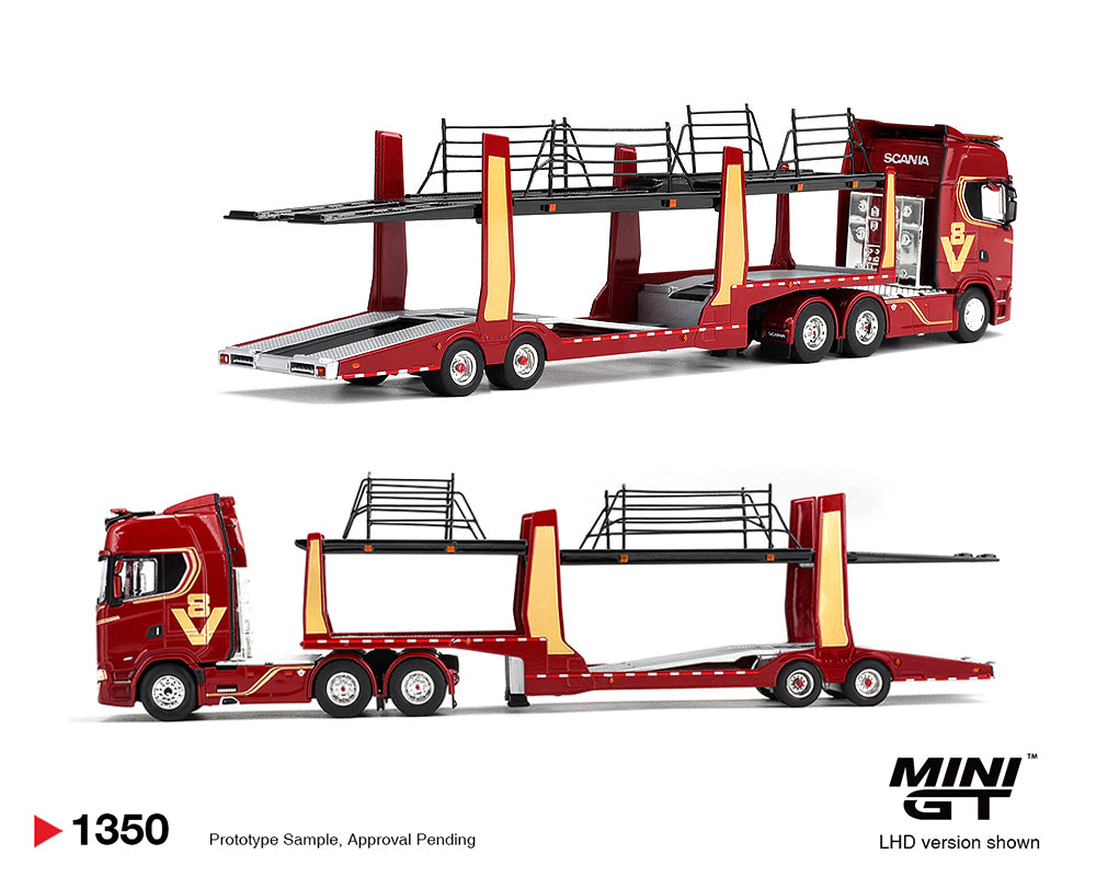 Scania 770S A6x4NA Car Transporter V8 50th anniversary + Car transporter – Red
